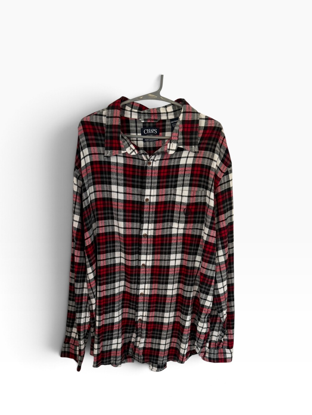 Chaps Men's Red Black White Plaid Flannel Button-Up Shirt Size XXL